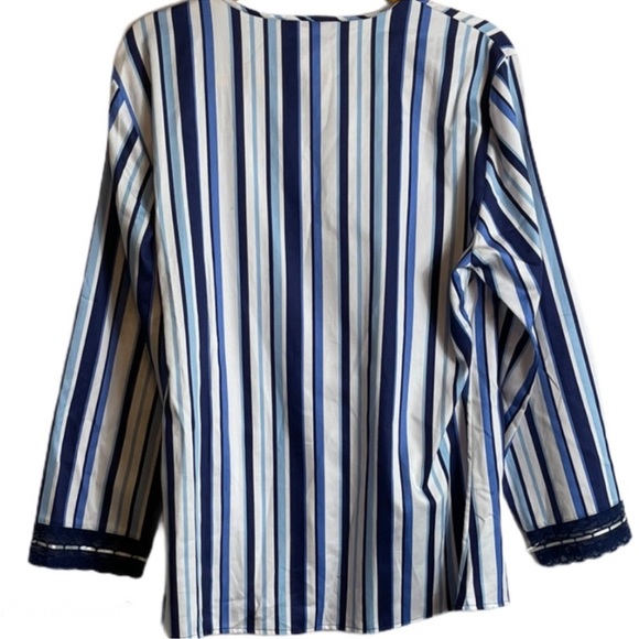 Julianna Rae Spring 2 Piece Blue Striped Pajama Set Large New Without Tags - Picture 3 of 7